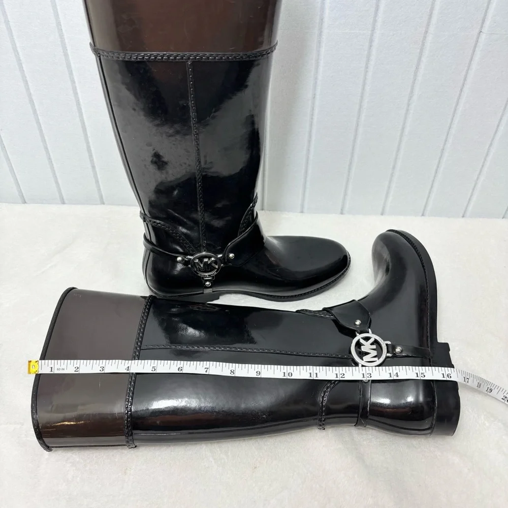 Michael Kors Fulton Tall Rain Boots Black‎ and brownSize 8